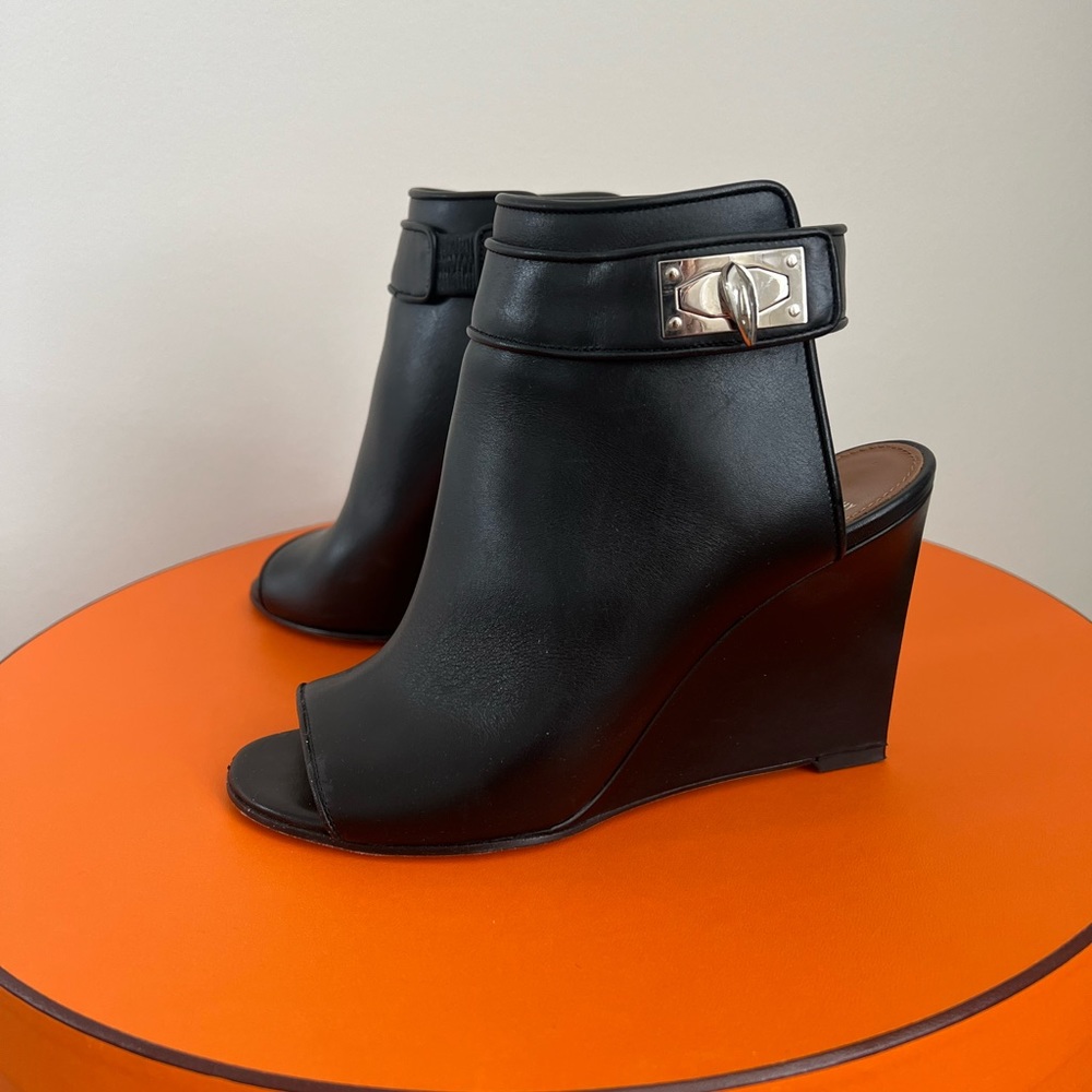 Givenchy Black Shark Lock Wedge Booties size 36